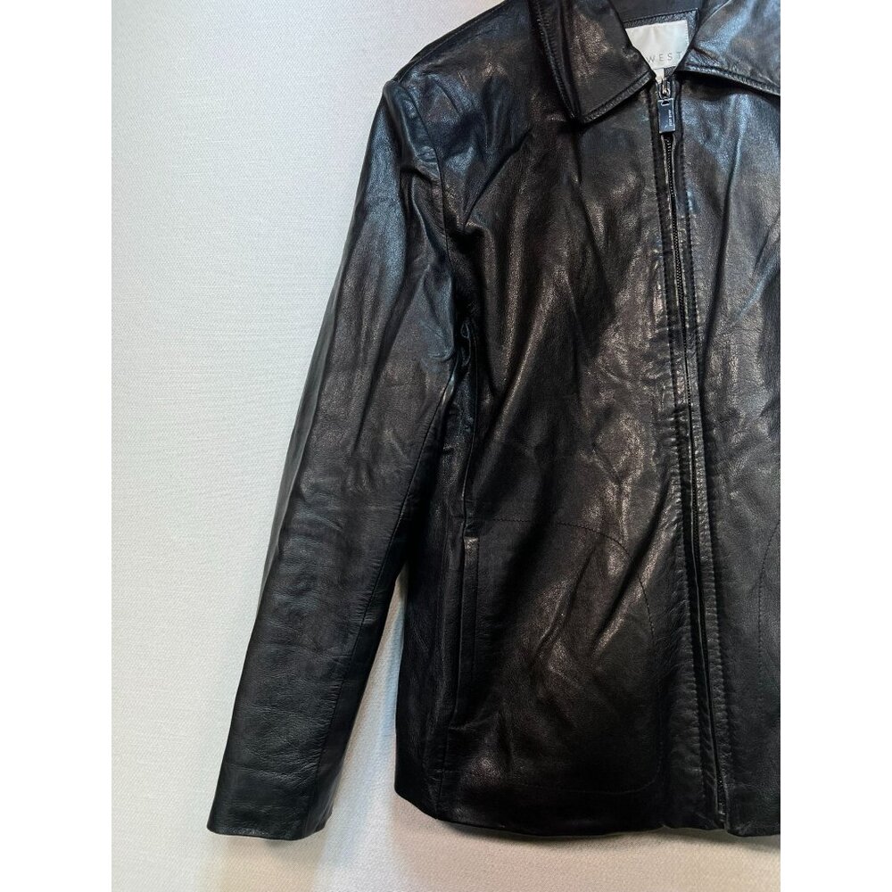 Nine West Women's Classic Leather Jacket Size L Black Full Zipper - Picture 7 of 11